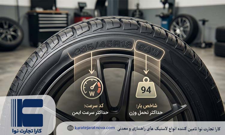 کد سرعت لاستیک (Speed Index) سقف سرعت را نشان می دهد، در حالی که شاخص بار (Load Index) حداکثر وزنی است که تایر می تواند تحمل کند.
